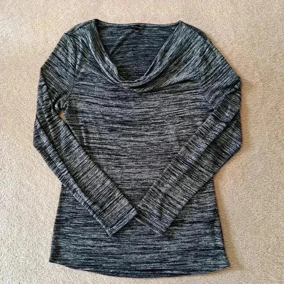 Banana  Republic Long Sleeved Sweater Cowl Neck Heathered Grey Black Size M - Picture 12 of 12